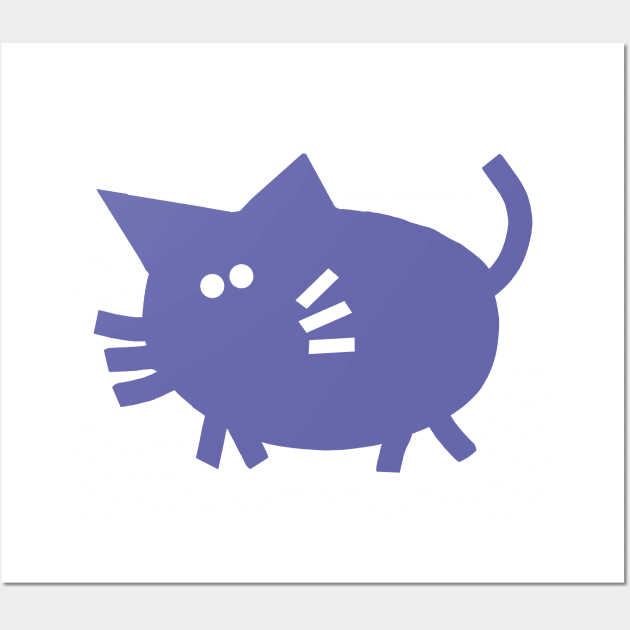 Mysterious Periwinkle Blue Chonk Kitty Cat Wall Art by ellenhenryart